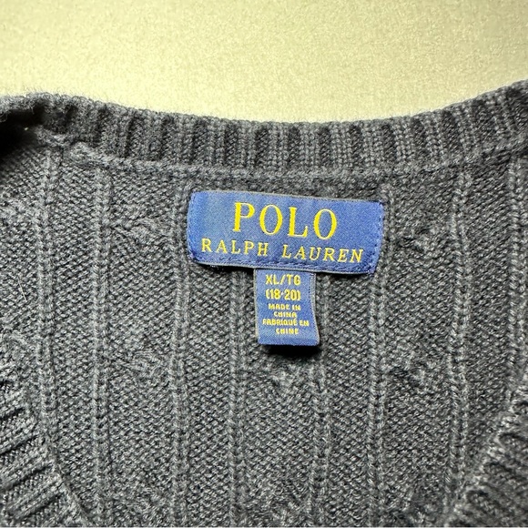 Ralph Lauren Polo Sweater Vest Boys XL (18/20) Navy Blue Cable Knit Pullover - Picture 5 of 7